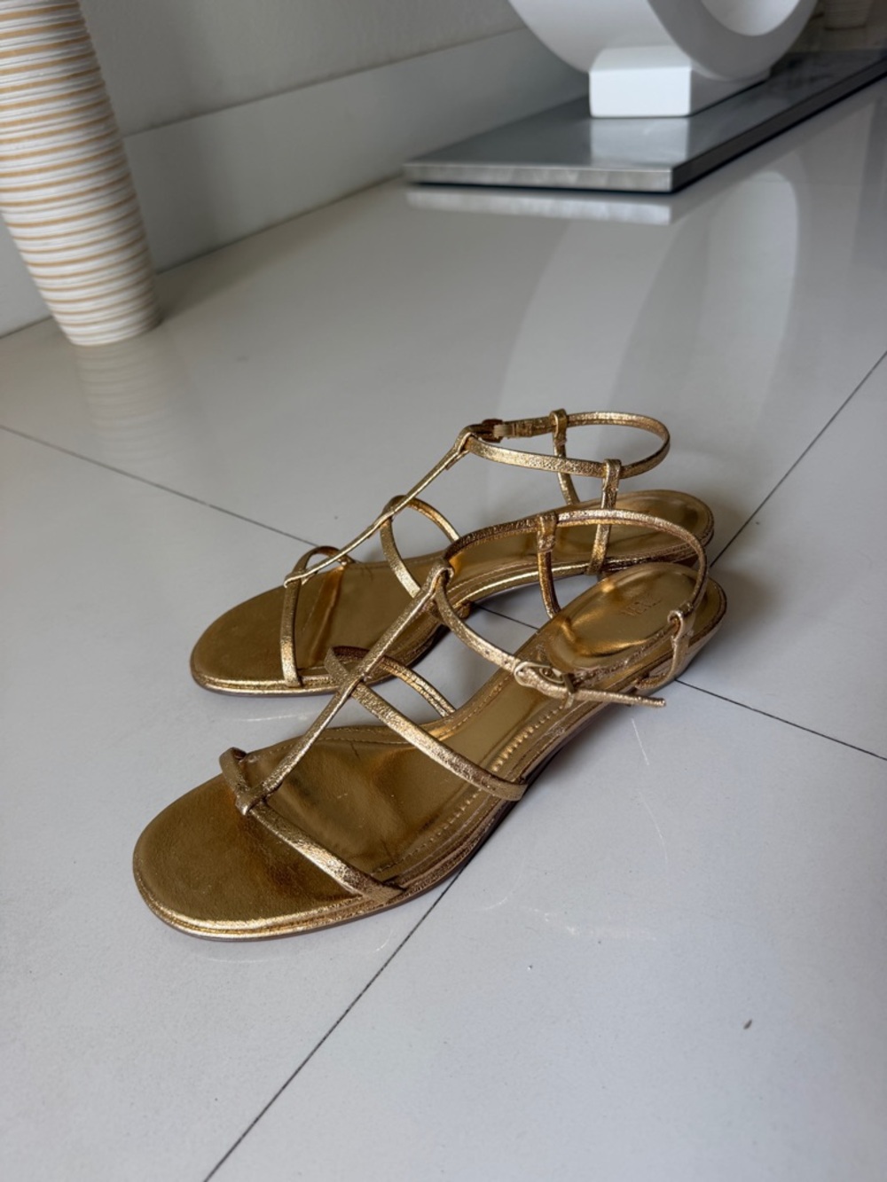 Zara Metallic Gold Strappy Flat Sandals